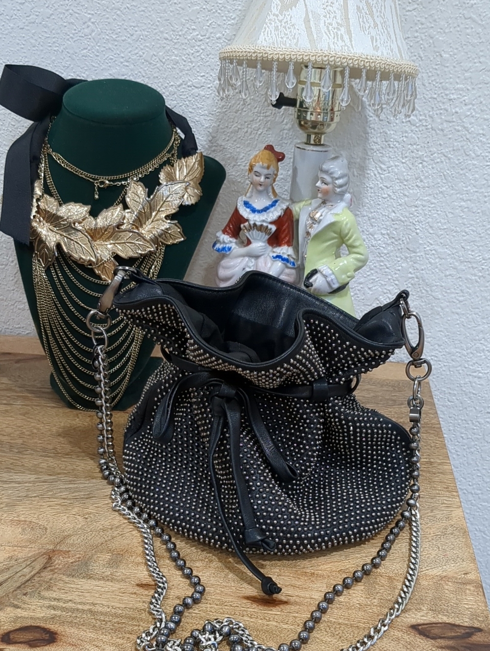 ZARA Studded Black Drawstring Bucket Bag